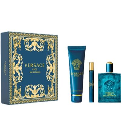 ESTUCHE VERSACE EROS PERFUME 3PZS 100ML PERFUME + 10ML EDP + GEL DE BAÑO